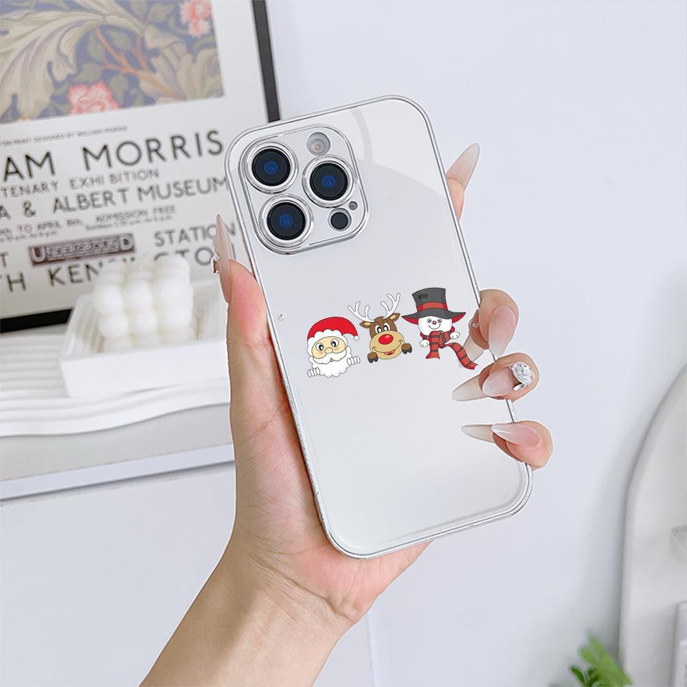 Чехлы для телефонов Ae120 Merry Christmas Santa design из гальванизированного стекла для Samsung S25 Ultra iPhone 11 16 Pro Xiaomi Redmi, полная защита объектива, задняя крышка
