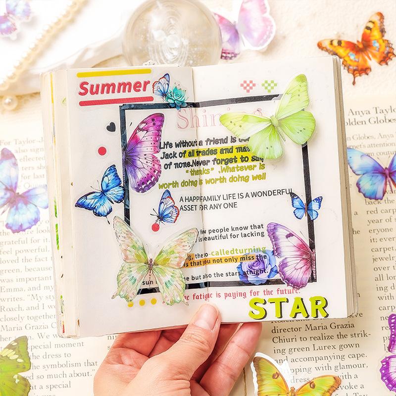40pcs Butterfly PET Stickers, Waterproof Journal Decals, Cute Scrapbooking Supplies