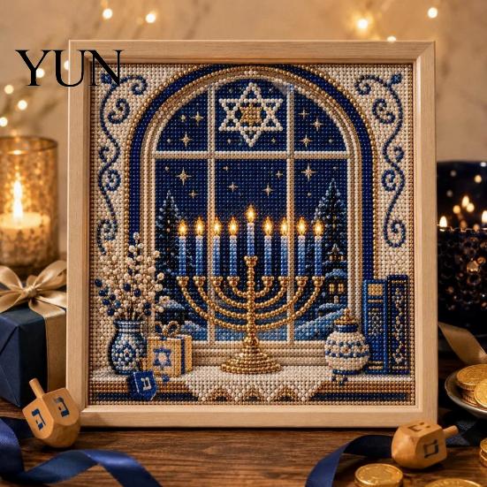 Hanukkah Decoration Craft DIY Pearl Art Kit, 3D Mosaic Bead Set, Creative Desktop Display Ritual Activity Making Kit for Traditional Holiday