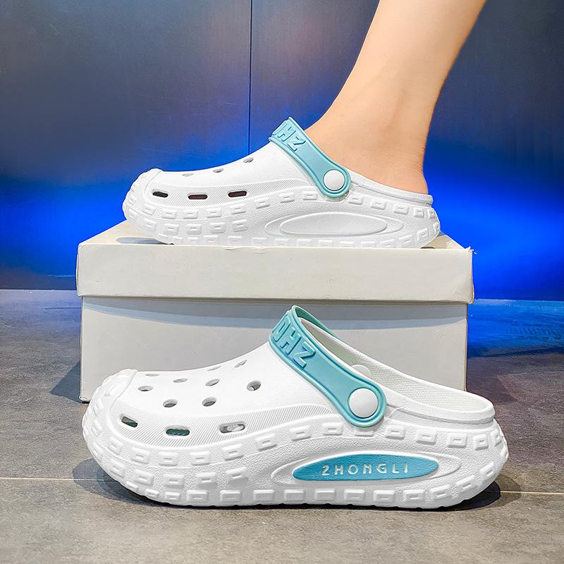 Туфли с дырочками мужские и женские трендовые пляжные туфли летние удобные туфли шлепанцы мужские с закрытым носком на платформе сандалии