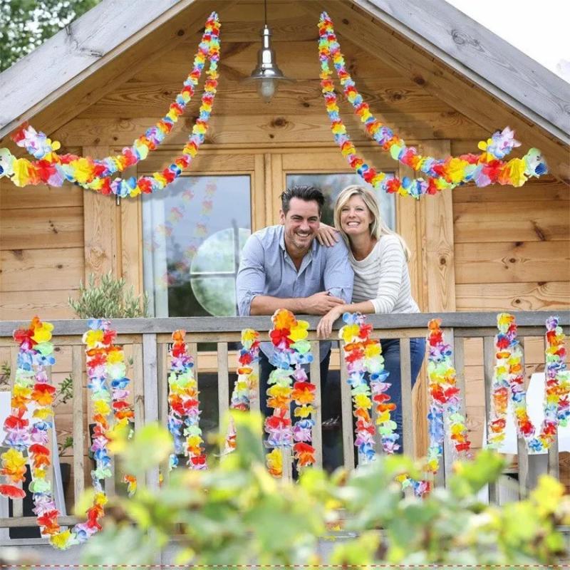 Гавайская цветочная гирлянда Тропическое искусственное ожерелье Баннер Многоцветное цветочное украшение для вечеринки Свадебный декор для вечеринки по случаю дня рождения