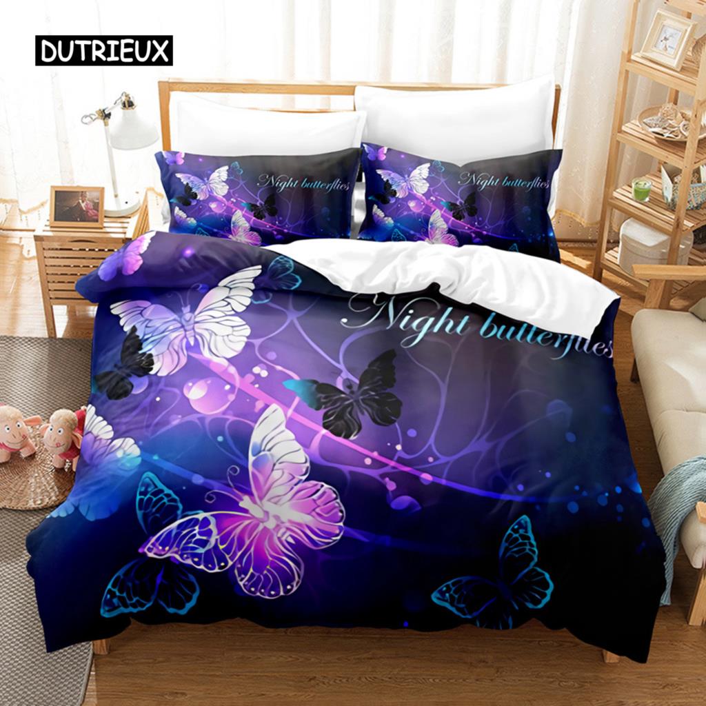 Butterfly Duvet Cover Set Microfiber Flying Golden Butterfly Printed Bedding Set Dreamy Night Butterfly Double Queen King Size