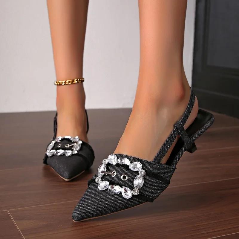 2025 High Quality Shoes for Women Slip-on Women's High Heels Fashion Crystal Office and Career New Plus Size Closed Toe Sandals