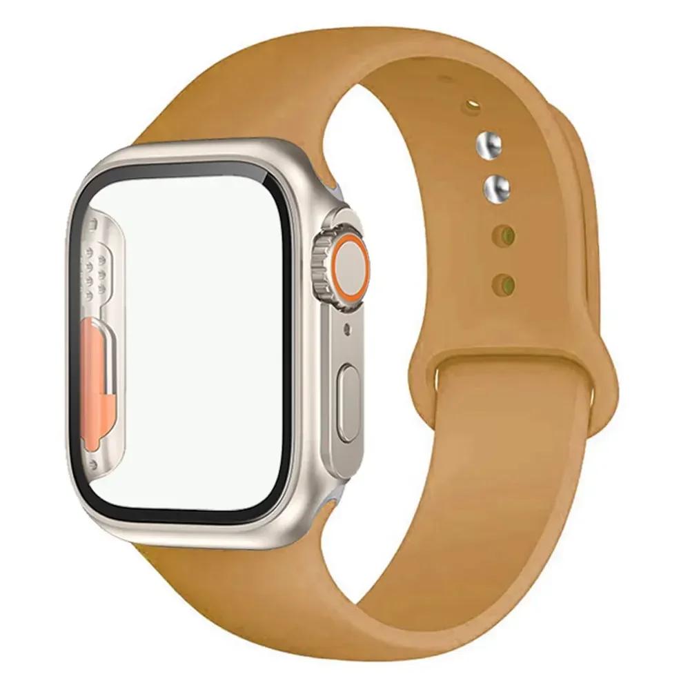 Силиконовый ремешок+Чехол для Apple Watch Band 44 мм 45 мм 41 мм 40 мм Закаленное стекло Cover Изменить на Ultra iWatch Series 9 8 7 SE 6 5 3
