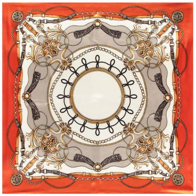 90*90cm Luxury Brand Women Silk Scarfs Belt And Chain Square Scarves Spring Summer Shawls For Ladies