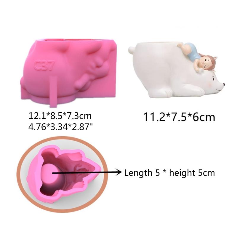 Cute Bear Flower Silicone Mold Concrete Resin Plaster Vase Mould Holder Cement Planter Tools Table Ornament