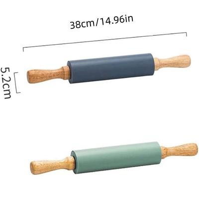 Антипригарная силиконовая скалка с деревянной ручкой, валик для теста и муки, кухонный инструмент для выпечки, инструмент для приготовления пасты, теста для печенья