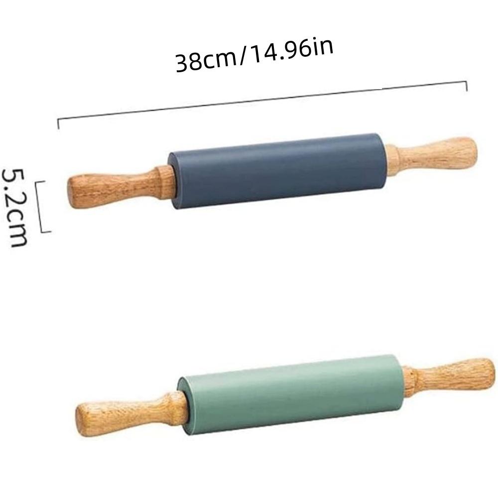 Антипригарная силиконовая скалка с деревянной ручкой, валик для теста и муки, кухонный инструмент для выпечки, инструмент для приготовления пасты, теста для печенья