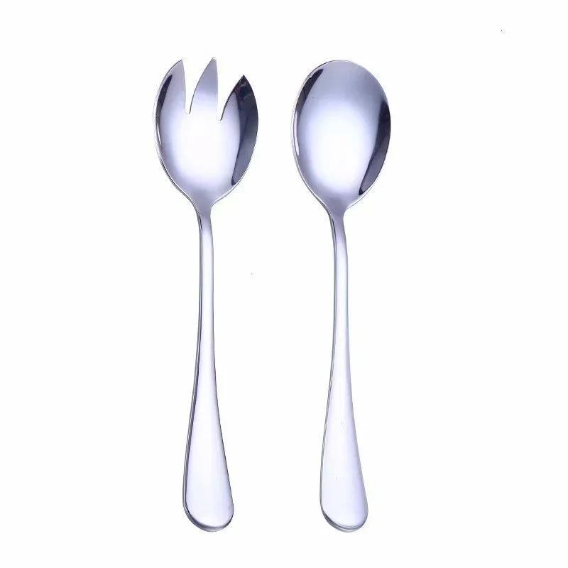 2Pcs/ Set High-quality Stainless Steel Fruit Salad Spoon and Fork  Thick Golden Western-style Tableware