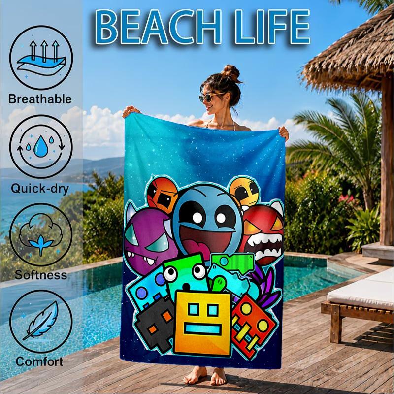 Geometry Dash: Dance To The Beat Beach Towel, Quick-drying, Easy to Care for, Suitable for Both Fitness and Beach Vacations,Sports Essential