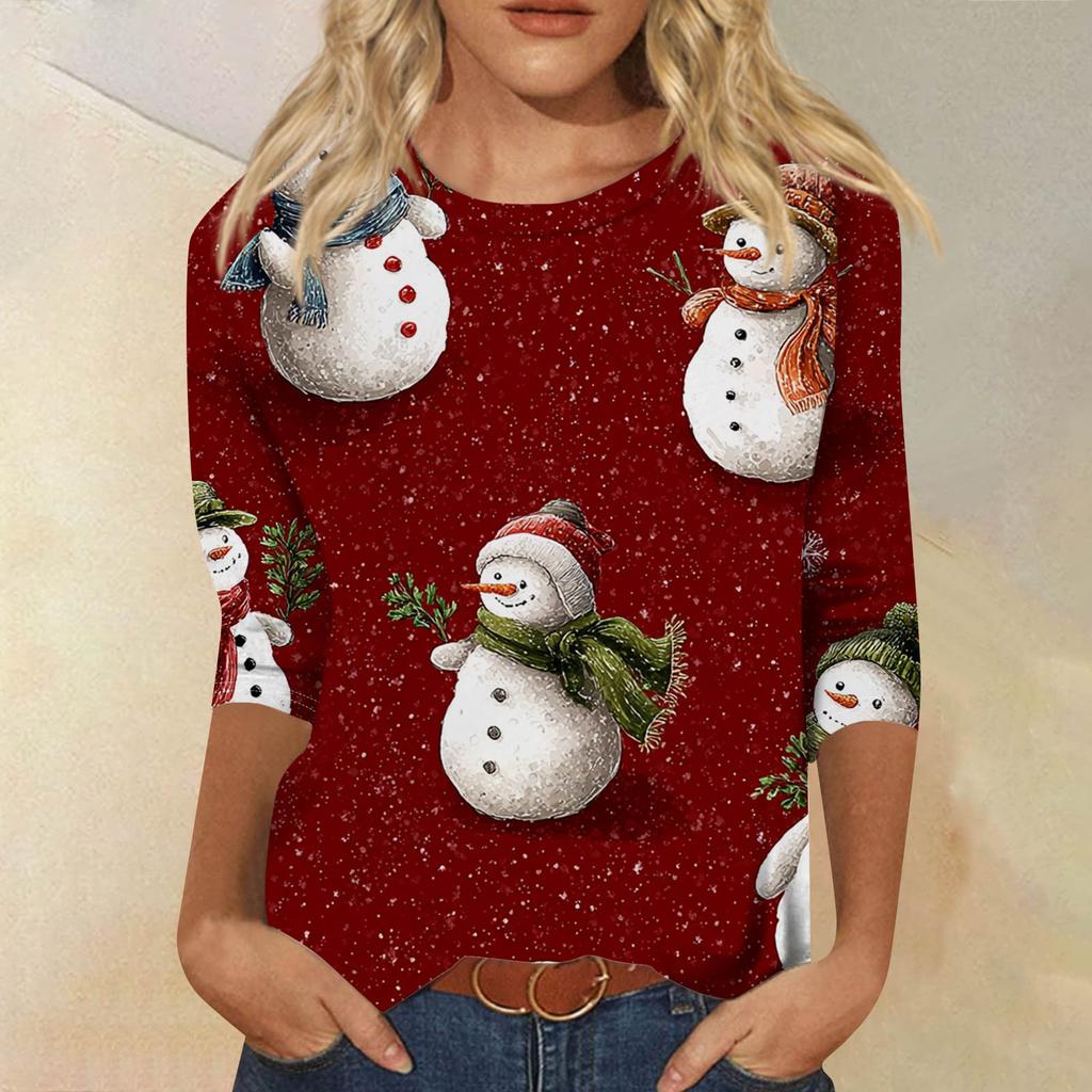 Женская модная повседневная футболка с рукавом три четверти, принтом на Хэллоуин и круглым вырезом