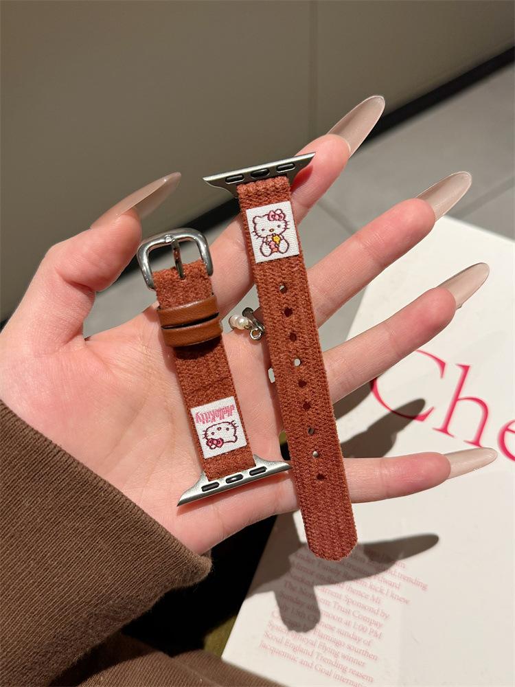 Осенне-зимний вельветовый ремешок Kt Hello Kitty для Applewatchs10 Apple Watch Iwatch987Se