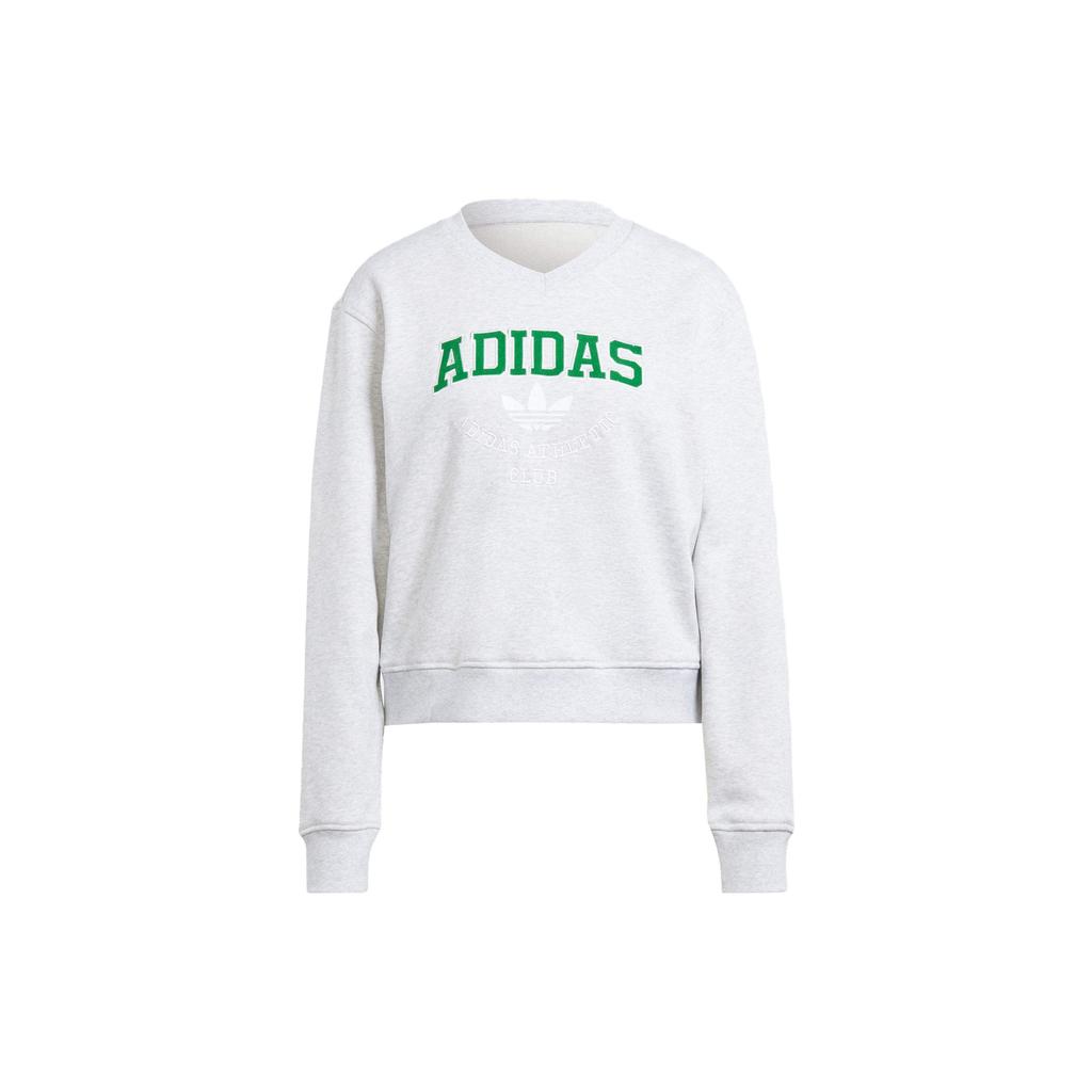 Adidas Originals Alphabet Logo Embroidered V-Neck Long Sleeve Sweatshirt Women Tops Light-Grey II5612