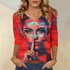 Женские топы, рубашка с рукавом три четверти, свободная повседневная рубашка с V-образным вырезом, футболка с принтом персонажей