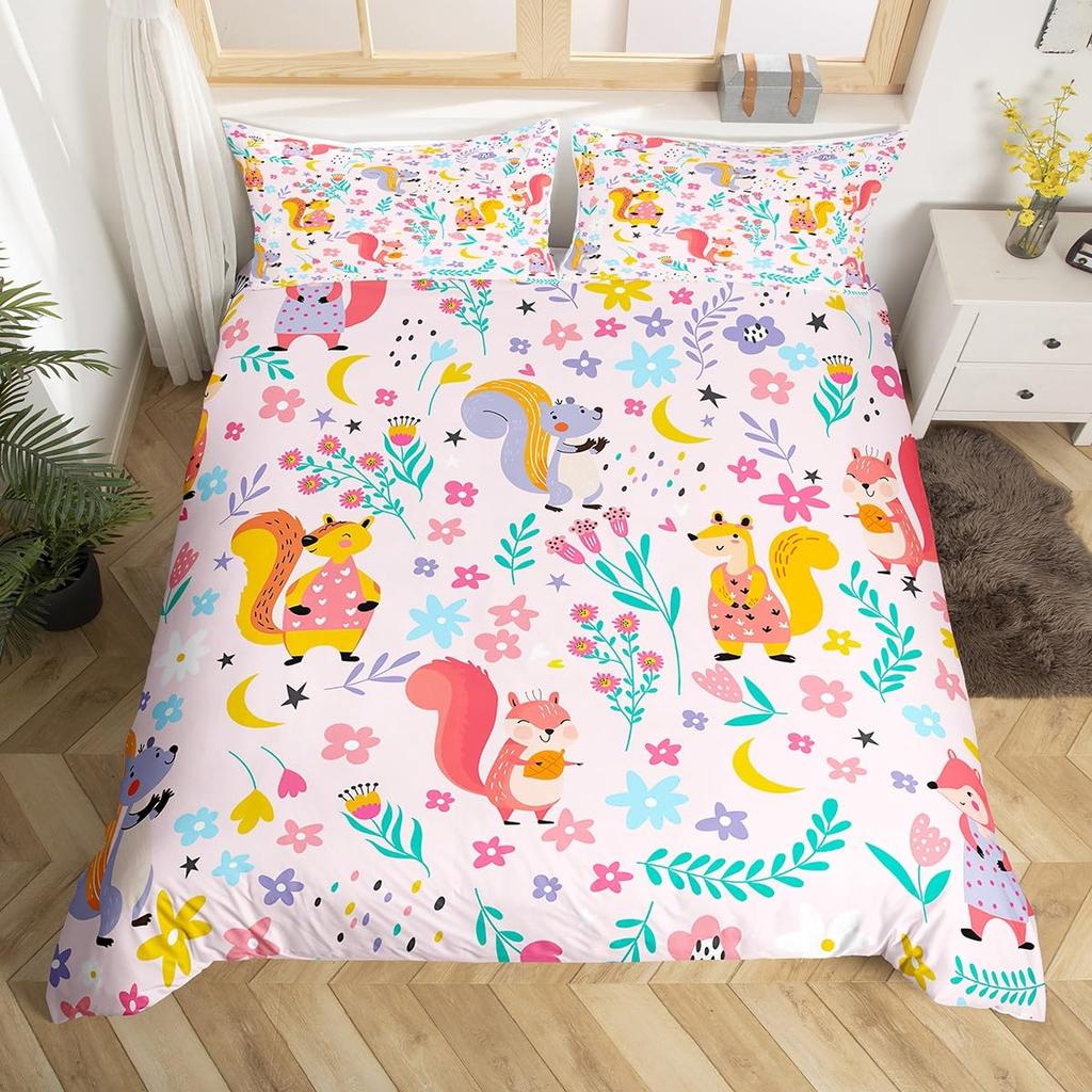 Cute Squirrel Duvet Cover Sets Boys Girls Queen King Size Kids Teens Bedspread Cover Bedroom Decor No Comforter Lightweight Down