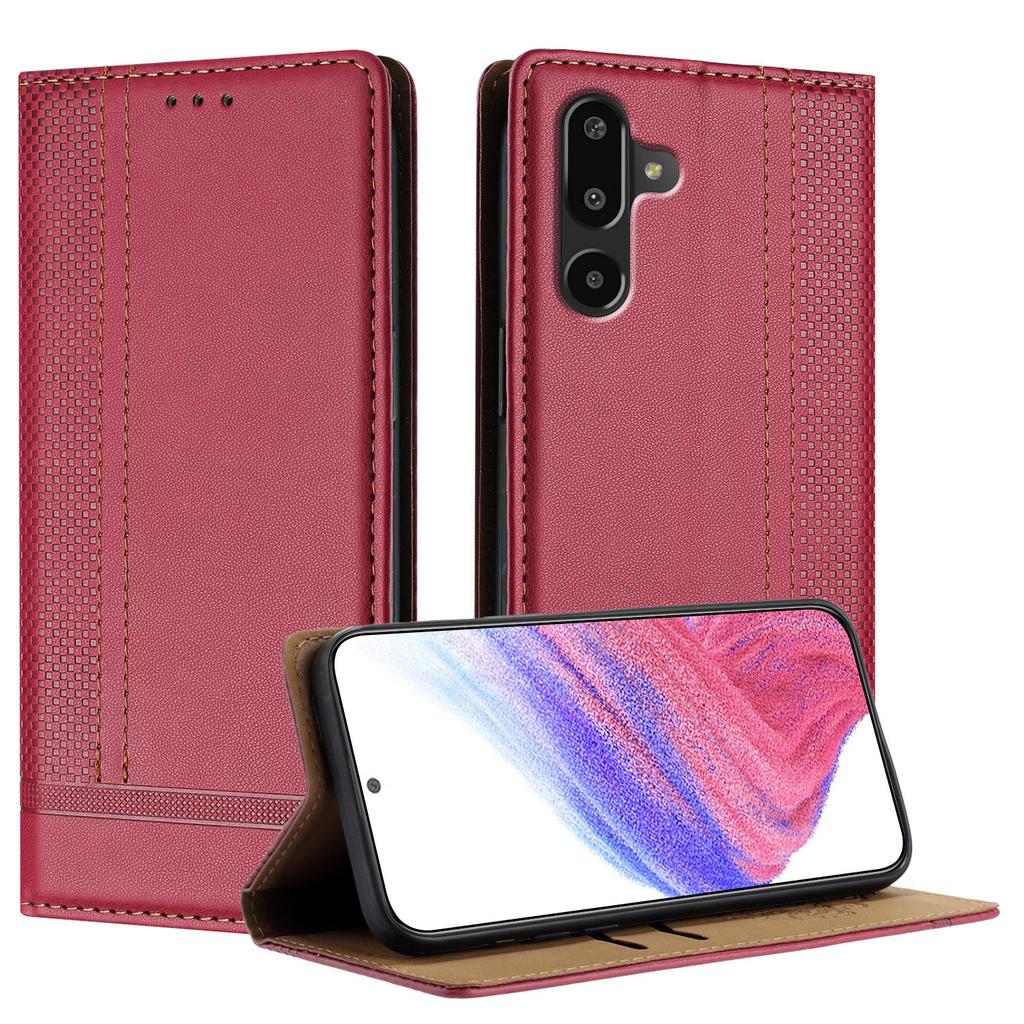 For Samsung Galaxy M16 5G/Galaxy F16 5G Case L-Shaped Grid Pattern Leather Stand Phone Cover with Card Slots