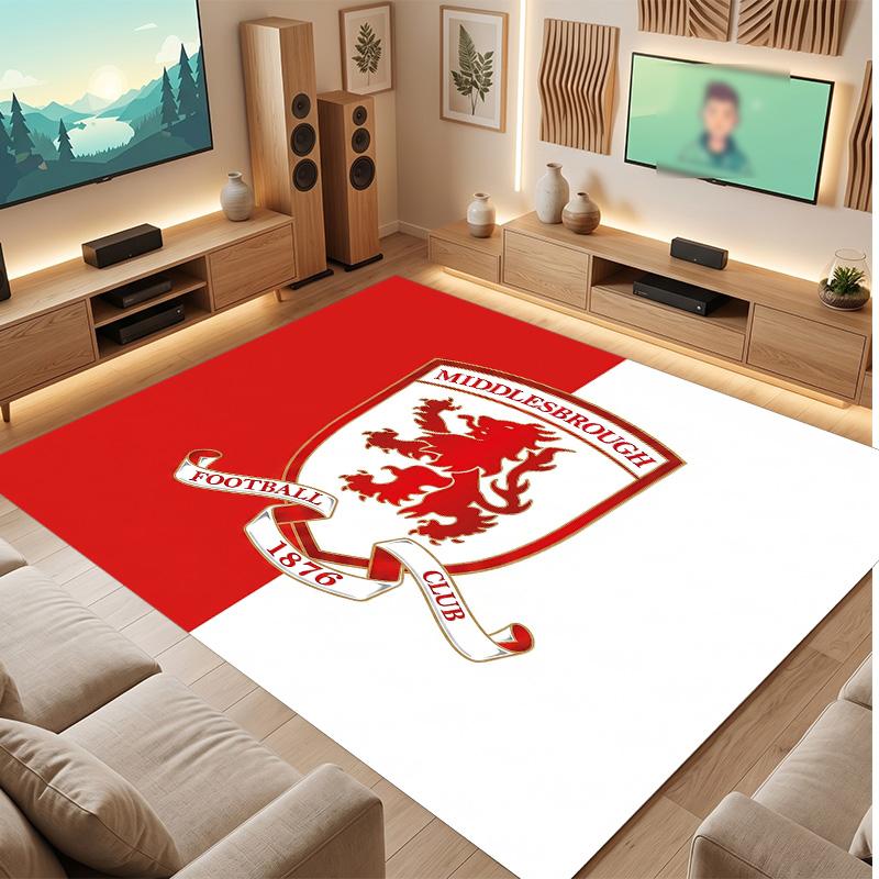 Middlesbrough Football Print Crystal Velvet Rug, Comfortable Water Absorbent Non Slip Indoor Floor Carpet