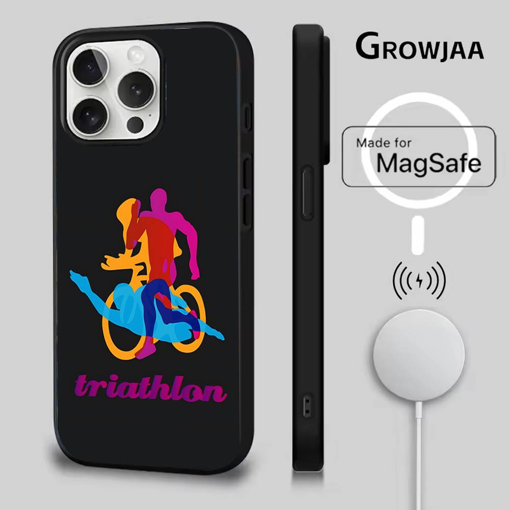 Чехол для телефона с дизайном Триатлон (Плавание, Велосипед, Бег) для iPhone 17,16,15,14,13,12,11,Pro,Max,Plus,Mini,SE4,E, Магнитный, Magsafe, Беспроводная зарядка