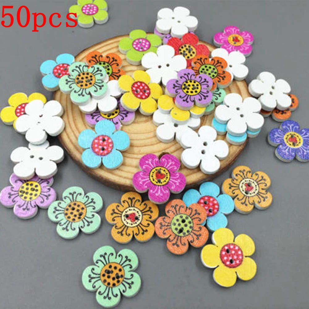 Cute Mixed Color 20 mm 2-Holes Wooden Buttons Sewing Scrapbooking Crafts Decoration Flower Dots