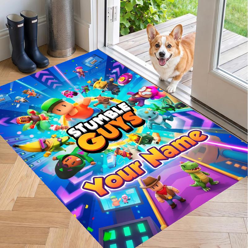 Custom Name Stumble Guys Crystal Velvet Floor Rug Personalized Text Soft Carpet Home Decor