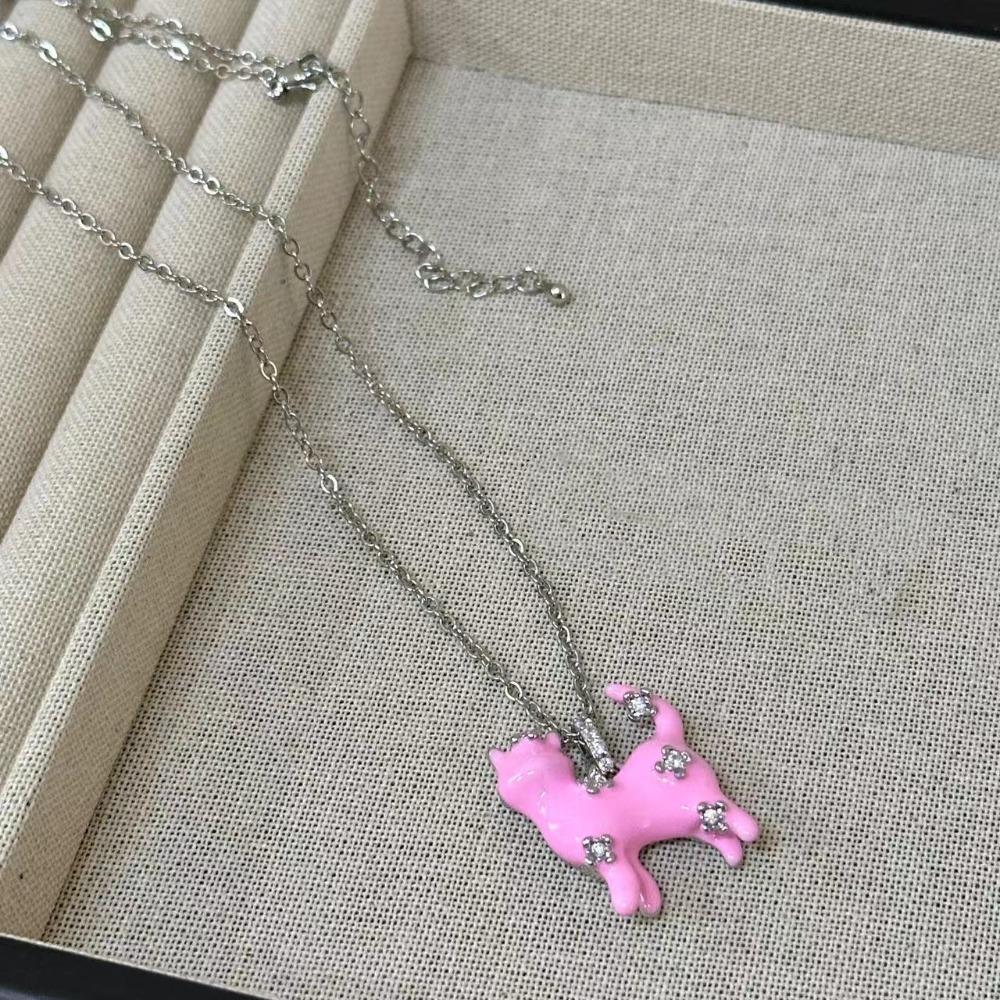 Clavicle Chain Cat Pedant Necklace Cartoon Women's Choker Chic Bear Pearl Necklace  Ladies