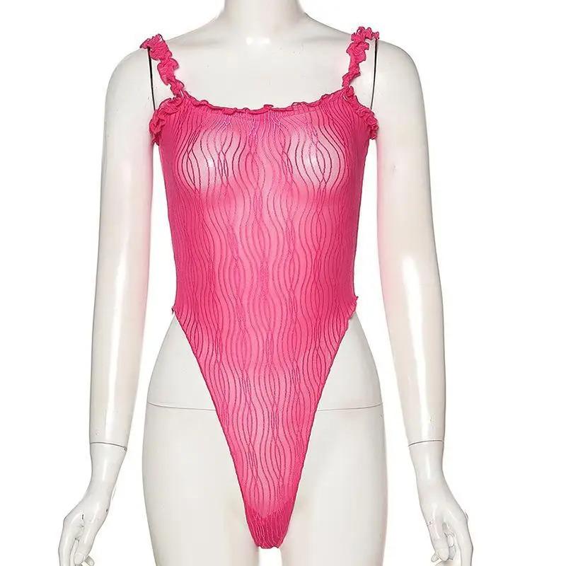 European and American Summer Women's Camisole Lace One Line Collar Slim Fit Bottomed Jumpsuit