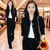 Модный бархатный утепленный повседневный костюм для осени и зимы, элегантный свободный комплект из двух предметов: куртка и брюки