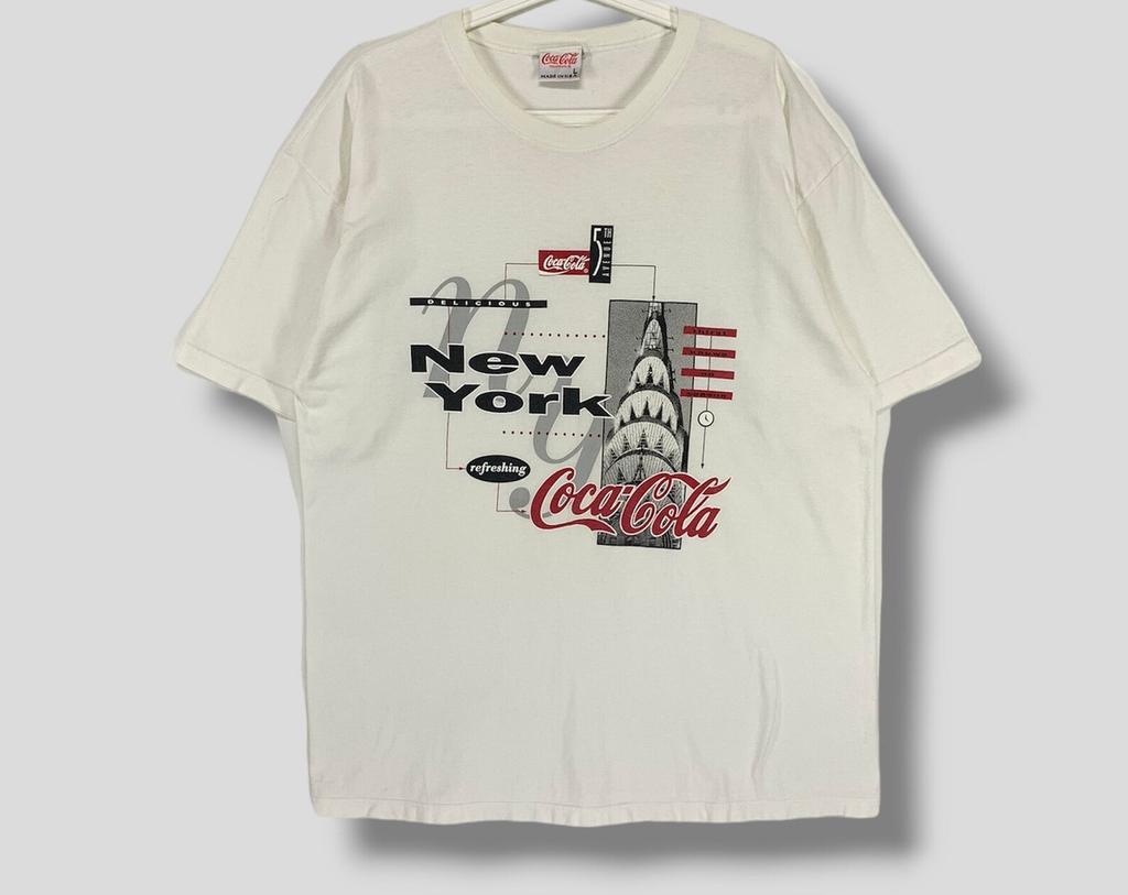 Винтажная футболка Coca-Cola 90-х 5th Avenue New York коллекционная американская футболка с напитком мерч стритвир повседневная рубашка белая Размер L