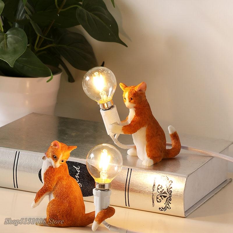 Animals Table Lamps Nordic Children's Bedroom Resin Cat Table Light Desk Lamp Luminaire Home Decor Night Light Lighting Fixtures