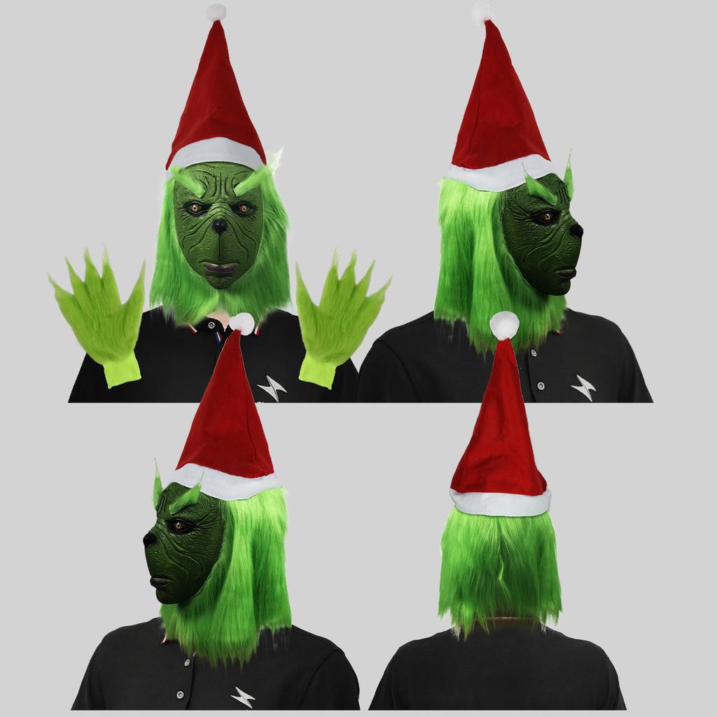 Забавный набор маски Гринча и зеленых пушистых перчаток, идеально подходящий для рождественских вечеринок и празднования Хэллоуина