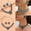 Vintage Geometric Silver Necklace Earring Set For Women With Glittering Crystals Spring
