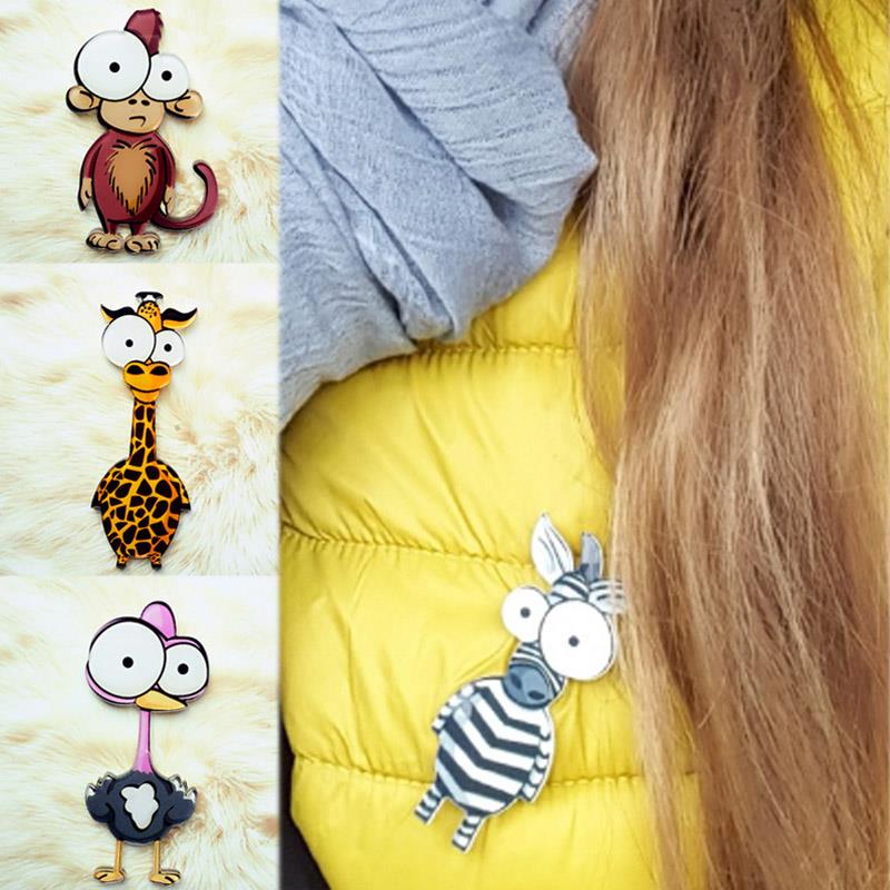 Cute Cartoon Brooches For Women Acrylic Zebra Lion Monkey Elephant Animal Brooch Pins Clothes Backpack Hat Badge Kids Gifts