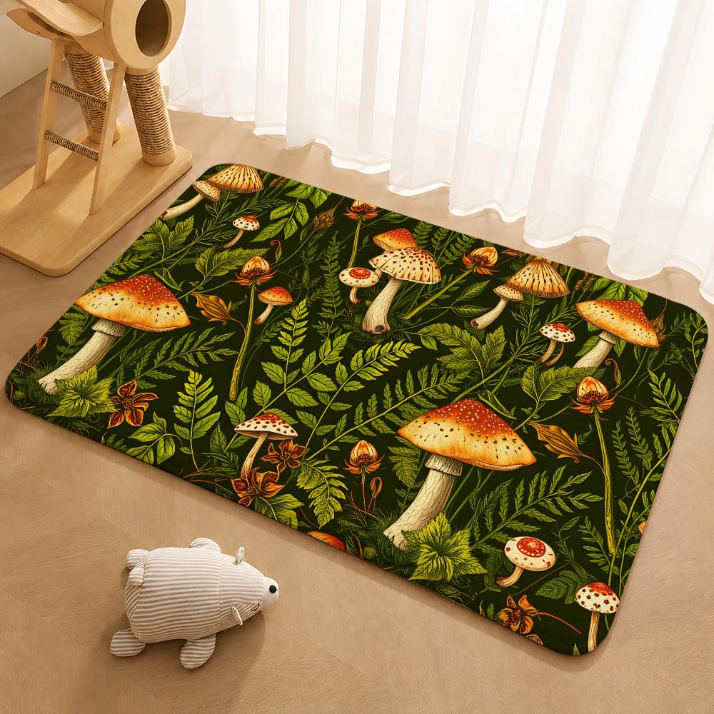 Retro Moth Mushroom Floor Mat Floor Mat Soft Flannel Non-Slip Door Rug for Living Room