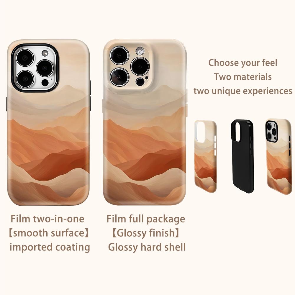 Peach Mountain Layers Phone Case for IPhone 17AIR 16E 16 15 14 13 12 11 17 Pro Max Plus Double-layer Back Cover