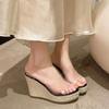 New Women's Shoes Home Slipper Platform Transparent Strap Heel Wedge Luxury Slide Soft Summer Fashion