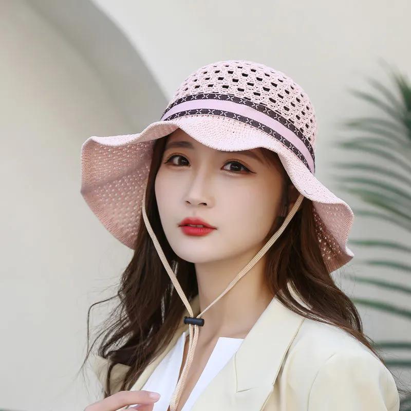 WTEMPO Hollow-out Printed Bow Women's Wide Brim Solid Color Sun Hats Elegant Casual Foldable Summer Outdoor Sunscreen Hats
