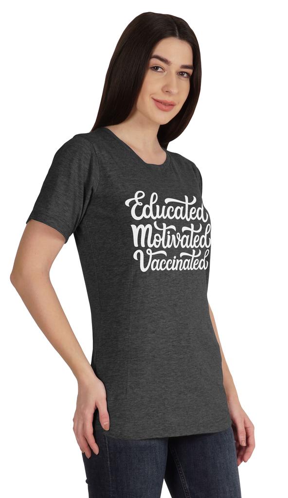 Inkmeso Educated Motivated Vaccinated Funny Pro Vaccine Crew Neck T-shirt For