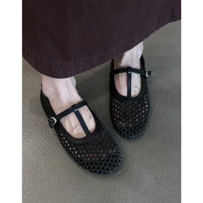 Модные ретро плетеные туфли Мэри Джейн с вырезами на Т-образном ремешке женские 2025 новые с круглым носком на плоской подошве