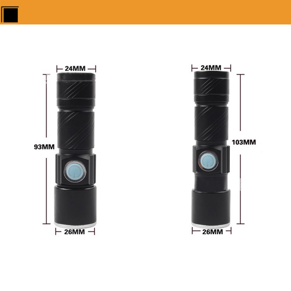 USB Charge Handy LED Aluminum Alloy Glare Flashlight Zoomable Stretch Mini Torch