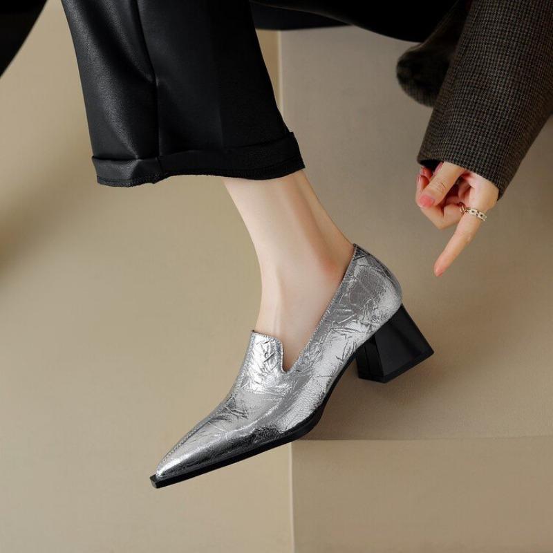Мода 2025 Женская обувь Женская Легкий вес Квадратный каблук Европейский Стильный Элегантный Черная обувь Леди Офис Вечеринка Повседневная обувь