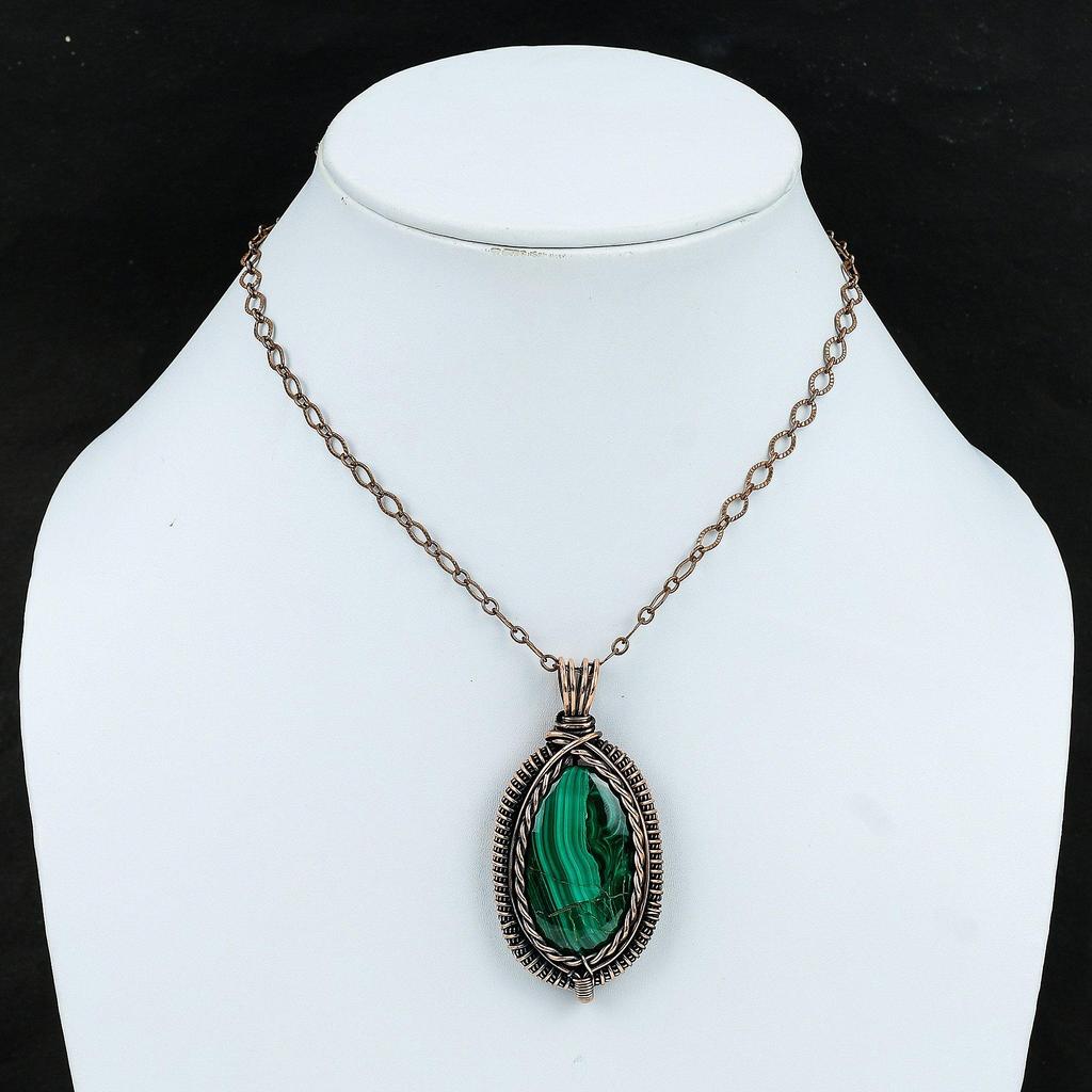 Малахитовый кулон, медная проволока, обернутая ювелирными изделиями, проволочная обертка, драгоценный камень, малахитовый кулон, подарок маме, ювелирные изделия ручной работы, медные кулоны