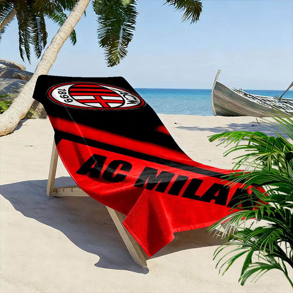 Giant Beach Towel with AC Milan Red Black Crest, Quick Dry Microfiber, Soft Absorbent, for Soccer Fan Beach Pool Travel