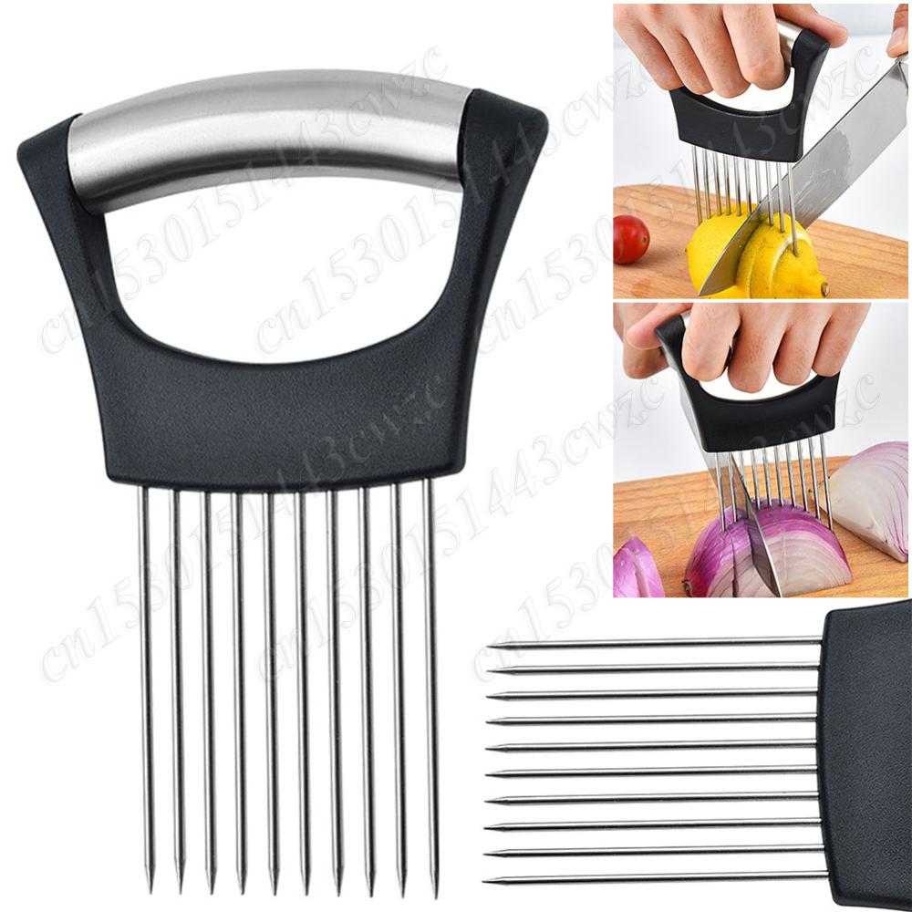 Onion Slice Holder with Anti-Slip Handle Onion Pin Slicer Stainless Steel Kitchen Chopper Slicing Tool for Onion Potato Lemon