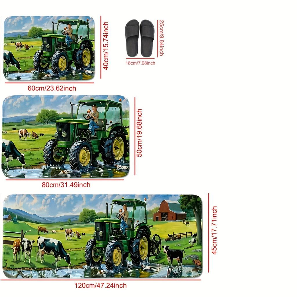 1Pcs Anti Fatigue Kitchen Rugs, Countryside Tractor Print Waterproof Non-Slip Thick Cushioned Kitchen Mat Heavy Duty Comfort Standing Mat for Kitchen