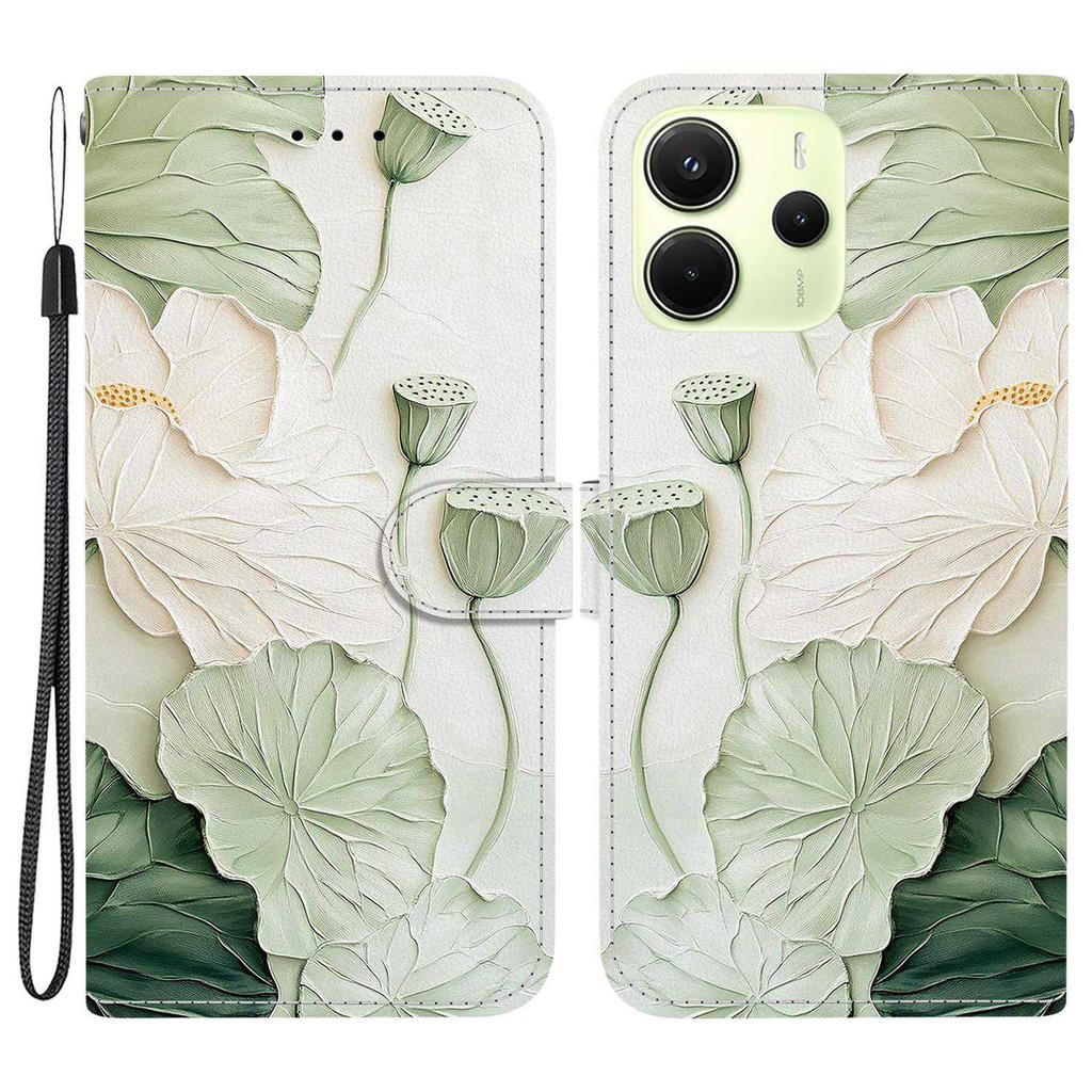 Для Xiaomi Redmi Note 14 4G (164,84мм) Кожаный чехол-кошелек с принтом, подставка, чехол для телефона с ремешком