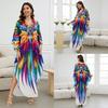 Women's Boho Cover Up, Plus Size Contrast Loose Fit Vacay Beach Kaftan Dress
