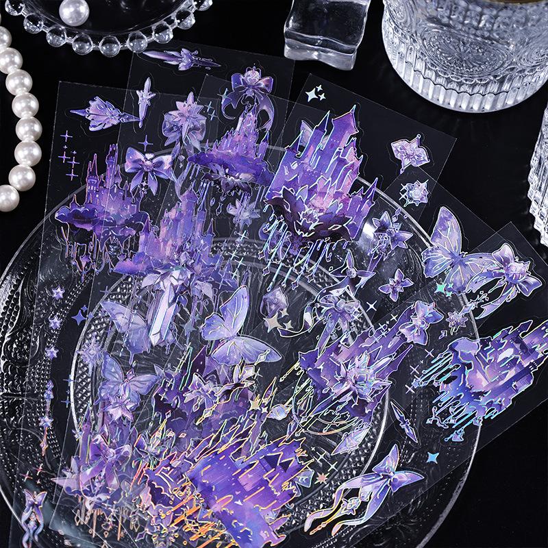 6 Sheets Long Strip Stickers Sky Castle Decorative Diary Album Scrapbooking Handmade DIY Junk Journal Supplies