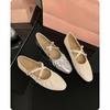 Women's Soft Ballet Flats Lamb Leather Mary Jane Shoes French Style Cross Strap Flat Shoes for Dressing Gentle and Elegant