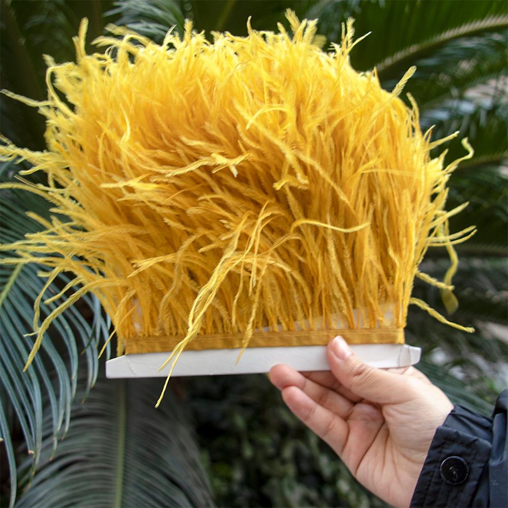 1M Natural Ostrich Feathers Trim White Clothing Sewing Ribbon 8-10cm Feather Fringe for Wedding Party Decoration Crafts Plumes