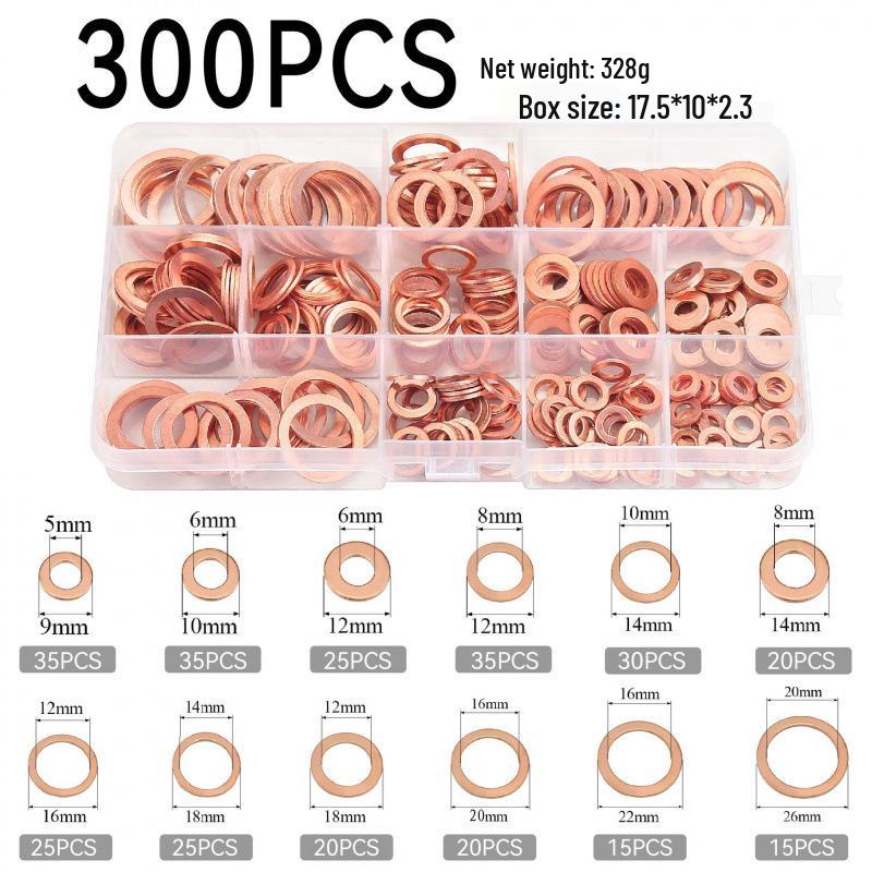 Copper Washer Marine Sealing Gasket Set, 50-400 Pcs, M5 Size